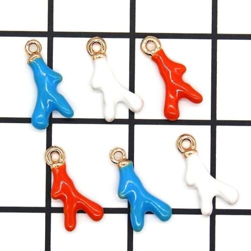 10pcs/lot 9*18mm Gold Enamel Coral Charms Colorful Branch Charms Copper Enamelled Small Pendant DIY Earring Jewelry Part XL888