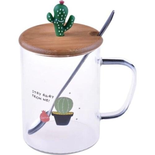 Cactus Glass Mug With Bamboo Lid