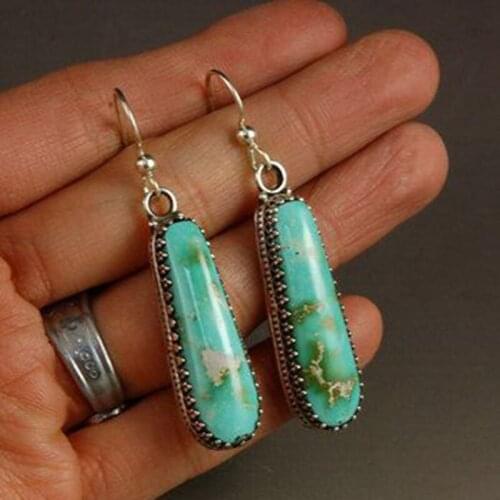 Tibetan Long Teardrop Turquoises Earrings Bohemian Jewelry Natural Blue Stone Drop Dangle Earrings Women Accessories