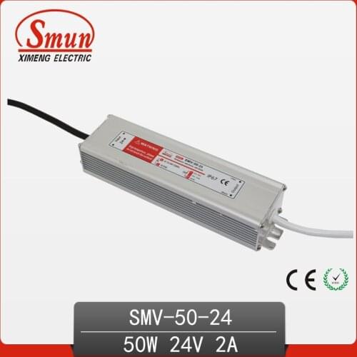 50W 24V 2A Waterproof IP67 LED Driver Switching Power Supply for Led Strip Light with CE ROHS 1 Year Warranty SMV-50-24