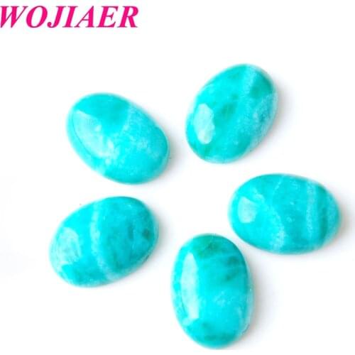 WOJIAER 10Pcs Fashion Natural Stone Amazonite Oval CAB Cabochon Beads for Jewelry&Bracelet Ring Accessories 13x18mm PU8035