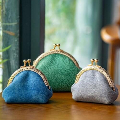 WUTA DIY Genuine Leather Woman Retro Purse Kit Semi-finished Craft Handmade Gift Goatskin Lady Metal Clip Coin Wallet