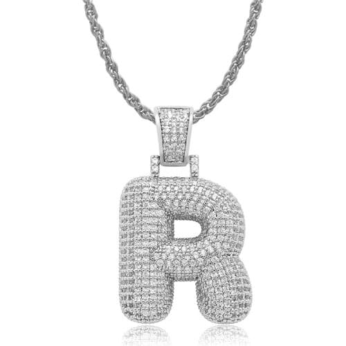 OMYFUN Factory Price Custom Bubble Letter R 26 Initials A B C D E F G H I J K L M N O P Q R S T U V W X Y Z Hip Hop Jewelry
