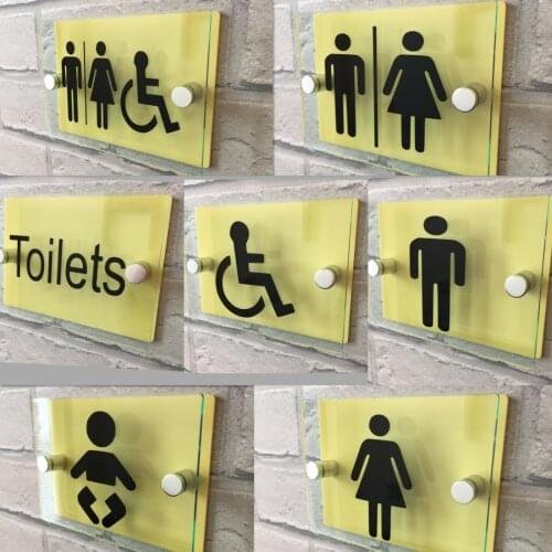 YELLOW MODERN TOILET DOOR SIGNS GLASS EFFECT MODERN SIGNAGE YELLOW TOILET SIGN