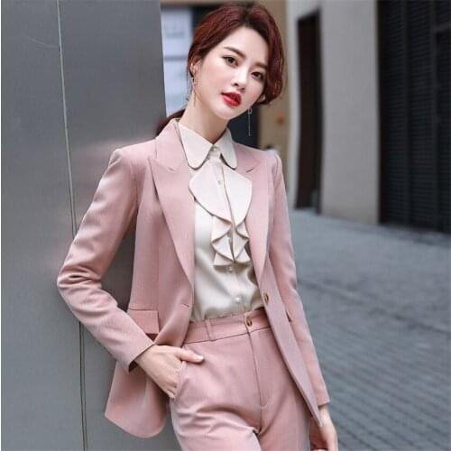 Womens Pants Suit 2020 Fall Winter Design Women one button Slim Office Lady Work Jacket Coat + Pants 2 Pieces Sets Mujer