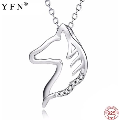 YFN Real 925 Sterling Silver Horse Head Pattern Necklace Sweet Crystal Hollow Pendant Necklace Christmas Gifts For Women Jewelry