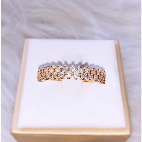 Gold Single Row Crystal Ring Elegant Simple Ladies Jewelry Fashion Romantic Gift