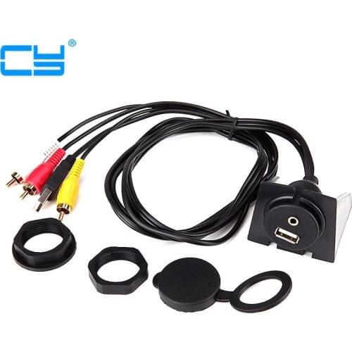 1M Car Dashboard Flush Mount USB 2.0 3.5mm Audio AUX to 3RCA Extension Lead Panel Cable Cord High Speed for Motorcycle Boat