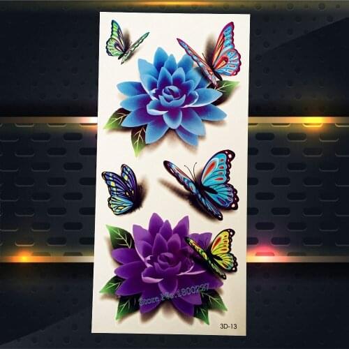 1PC Charm Flower Butterfly Temporary Tattoo Sexy Women Makeup Tattoo Stickers P3D-13 Big Rose Water Transfer Fake Flash Tattoos