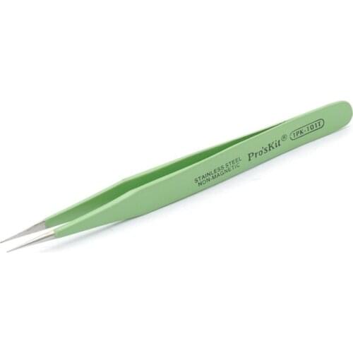 2020 Proskit 1PK-101T 120mm Insulated Tweezer Non-magnetic Anti-static Round Cuspid Straight Tweezer For Soldering Station