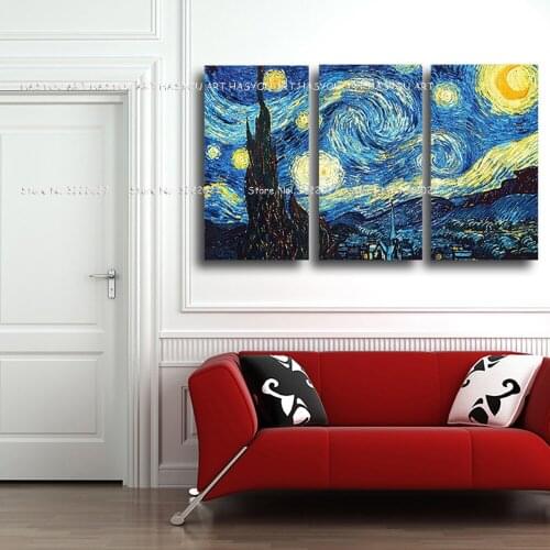 3Pcs hand painted Canvas painting War Art and post Vincent Van Gogh Famous Artist Art oil painting wall pictures for living room