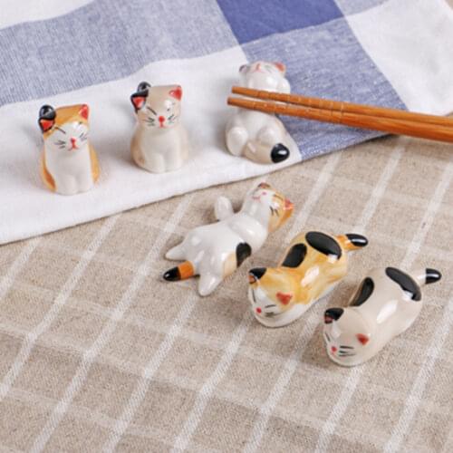 6pcs/Set Chopsticks Pillow Chopstick Rest Home Decoration Cat Chopsticks Forks Holder Chopsticks Holder Spoon Holder