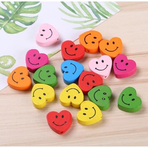 60pcs/lot Heart & Smiling DIY Childrens Hand Accessories Beaded Wood 18MM Korean Peach Color Beads Wood Craft MR 004