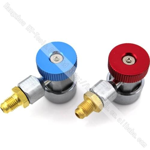 90 Degree Automotive R134A Adjustable Quick Couplers 1/4" SAE High Side Red & Low Side Blue