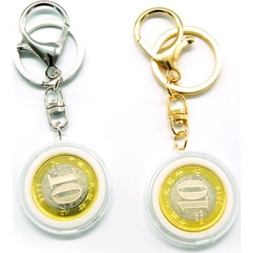 Acrylic Coin Holder With Pad Ring For 30mm 27mm Keyring Alloy Keychain for Men Women