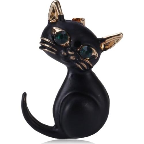 Wuli&baby Small Black Enamel Cat Brooches Women Classic Animal Party Casual Brooch Pins Gifts