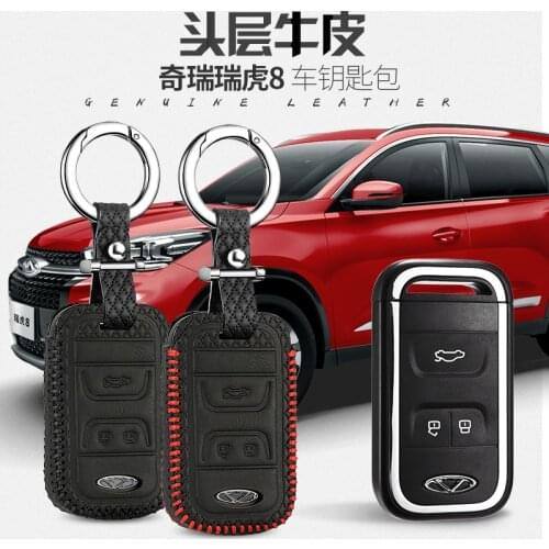 Luckeasy leather key cover for Chery Tiggo 8 Chery ARRIZO 3 7 Chery E3 E5 Bonus 3 Buttons case wallet holder key holder key4y