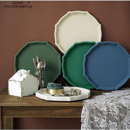 Handmade Wooden Dessert Trays Morandi Color Fruit Food Tray Cake Table Decoration Makeup Jewelry Ring Trays Ins Hot 31*31cm