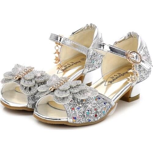 Princess Kids Leather Shoes for Girls Flower Casual Glitter Children Girls Butterfly Knot Shoes