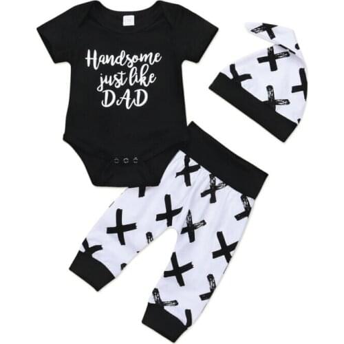 Toddler Kids Baby Boy 3Pcs Clothes Set Newborn Infant Boys Cotton Tops Romper Pants Leggings Outfits Clothing