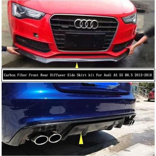 Carbon Fiber Front & Rear Bumper Diffuser Lip Spoiler & Body Side Skirt kit & Exhaust Tail Throat For Audi A5 S5 B8.5 2012-2016