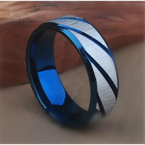 Dollybling New Mens Ring Stainless Steel Smooth Simple Fashion Ring Couples Appliances Blue Gold Black