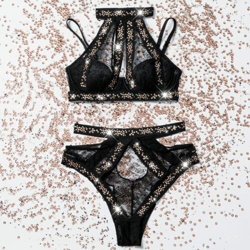 High-end High-tech Crystal Diamond Straps Sexy Seduction Tube Tops with Briefs Tube Bra