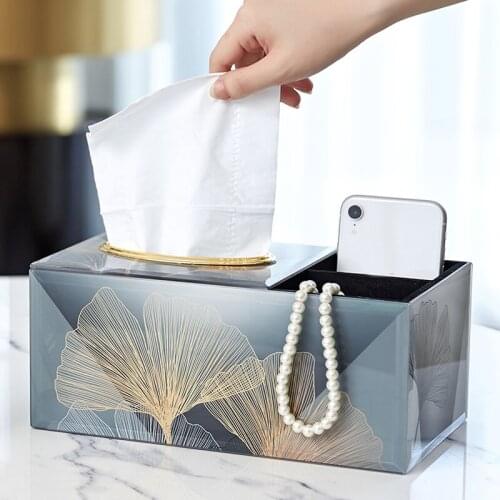 Exquisite Luxury Art Multifunctional Tissue Box Living Room Desktop Remote Key Organize Storage Box Glass Material