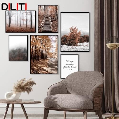 Fall Maple Forest Canvas Painting Mountain Landscape Wall Art Nordic Posters and Prints Pictures for Living Room Decoration