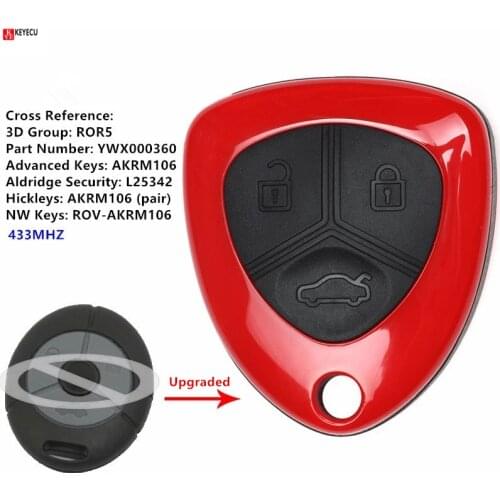 Keyecu Upgraded Remote Key Fob 433MHz 3 button for Rover 25 45 Streetwise MG TF ZR ZS 2003 2004 2005 -YWX000360 AKRM106