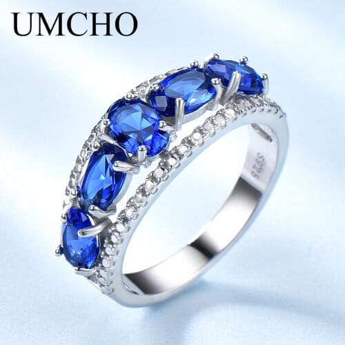 UMCHO Created Oval Nano Sapphire Ring Various Gemstone 925 Sterling Silver Rings For Female Anniversary Gifts Fine Jewelry New