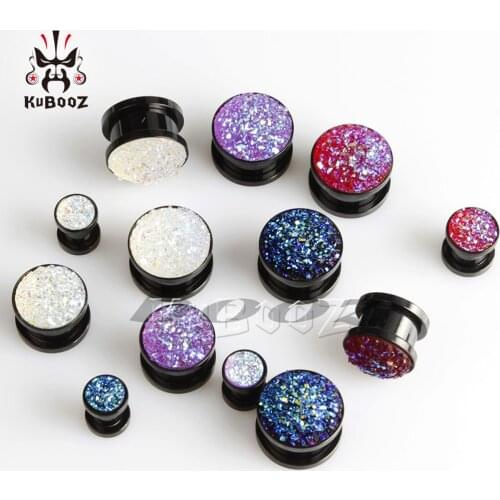 Kubooz stainless steel black stone ears plug and tunnel piercing body jewelry fashion ear gauges mix sizes
