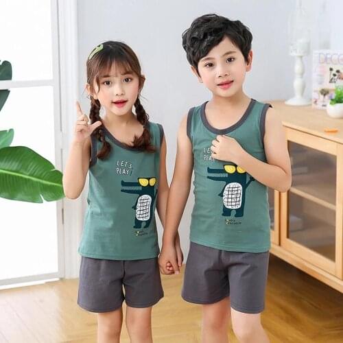 Summer Girl Boys Pajamas Sets Childrens Clothing Suits Vest+Pants Sleepwear 100% Cotton Cartoon Pyjamas Kids Pijamas Nightwear