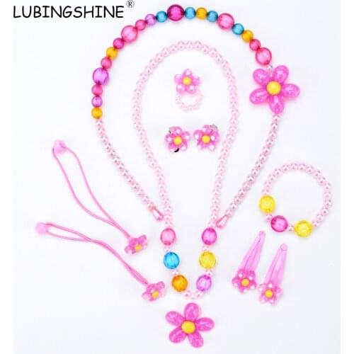 LUBINGSHINE Resin Imitation Pearl Earring Necklace Bracelet Finger Ring Hair decoration Jewelry Set For Children Party JJAL T218