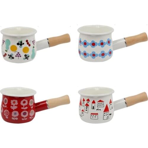 Mini Milk Pot With Wooden Handle Gas Stove Induction Cooke Baby Breakfast Milk Coffee Saucepan Cookware ceramic saucepan Enamel