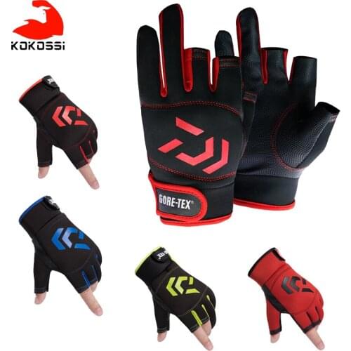 KoKossi 1 Pair Men Fishing Gloves Outdoor Non-slip Fishing Protective Gloves Three Fingers Cut Sports Half Finger gloves