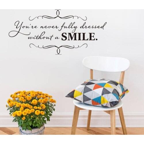 You're Never Fully Dressed Without A Smile Wall Sticker Vinyl Elegant Art Decal For Girls Room Decoration Wallpaper Poster