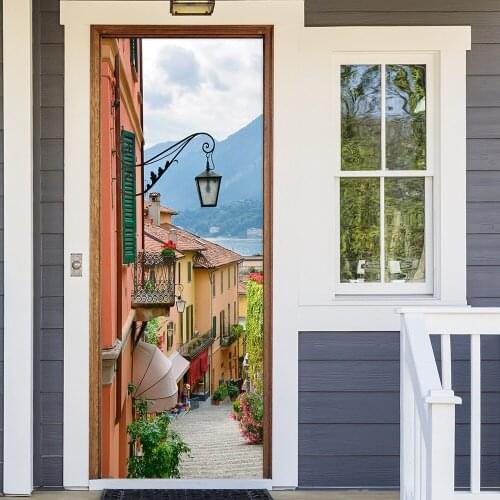 European Style Town DIY Door Stickers Home Decoration Wall Stickers Living Room Kitchen Art Mural Peel & Stick Vinly Wallpaper