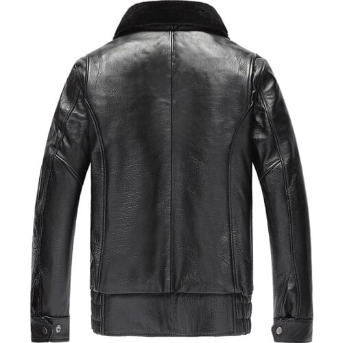 Genuine Men Cow Leather Down Cotton Autumn Winter Warm Thick Flight Jacket Plus Size Coat 19-212 MF604