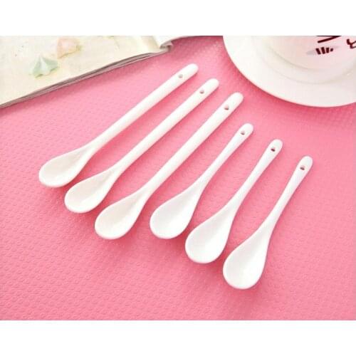 Delicate White Porcelain Spoons Long Teaspoons For Coffee Tea Small Coffee Spoons Ceramic Stir Teaspoon Pure White Bone China SN