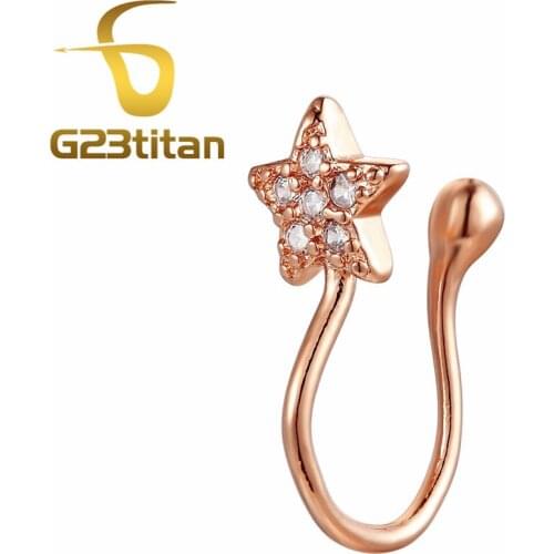 G23titan Fake Piercing Rings Rose Gold Crystal Star Ear Clip Ear Cartilage Earrings Cute Body Jewelry