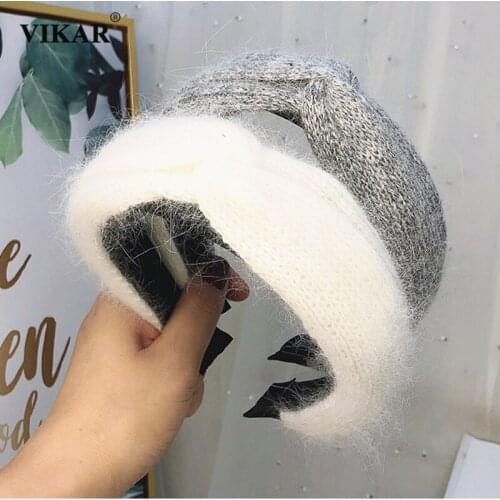 New Warm Wool Knitted Headband Women Winter Cross Knotted Handmade Hairband Girls Fashion Solid Turban Elegant Hair Accessories