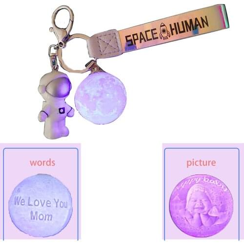 Personalized Custom Gradient Colorful Keychain Photo Text Logo Light Keyring Customized Glow Moon Pendant Astronaut Doll Jewelry