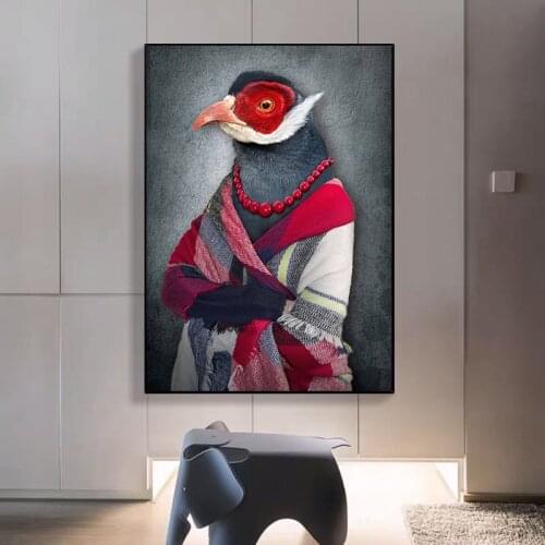 Retro Pheasant lady oil paintings Wall Art Animal posters And Prints Fashion Canvas Painting For Living Room Home Decor