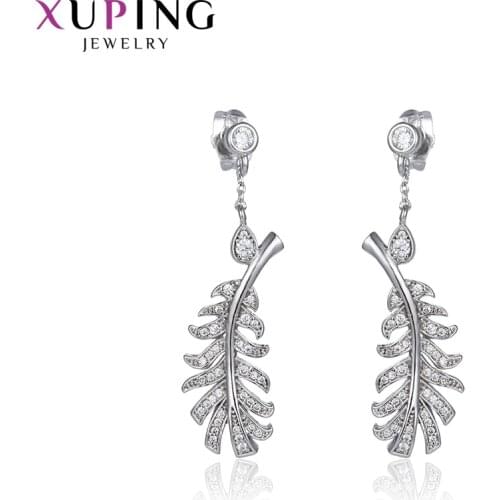 Xuping Romantic Hot Sale Leave Shape Rhodium Color Plated Earrings Synthetic CZ Elegant for Women Wedding Jewelry 94751