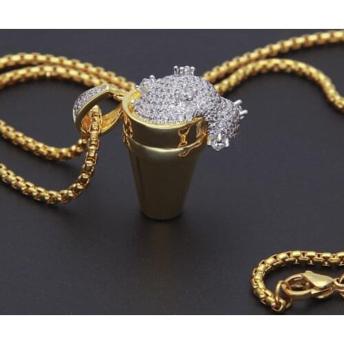 Luxury Full Rhinestone Styrofoam Cup Pendant Necklace Bling bling Hip Hop Necklace Iced Out Unisex Jewelry Trendy Gift