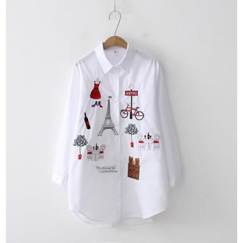 Vogue embroidery ladies shirts Womens Blouses cotton shirts New spring Autumn Female Casual loose Tops Female Blusas Mujer
