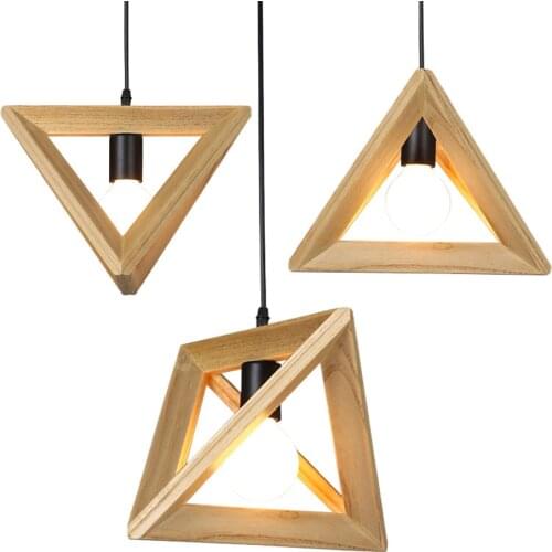 Modern Nordic Pendant Light Solid Wood Triangular Hanging Lamps Luminaire Suspension Home Living Room Kitchen Bedroom Decor LED
