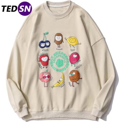 2021SS Fruit Ninja Print Sweatshirt Loose Autumn Cotton Hip Hop Casual Pullover Men Cotton Harajuku Loose Men Shirts Streetwear