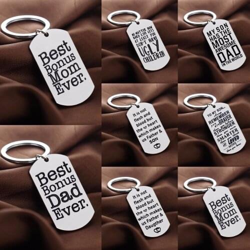 Military Dog Tag Stainless Steel Keychain For Family Mom Dad Son Daughter Keyring Jewelry Stepmom Stepfather Key Chain Ring Gift